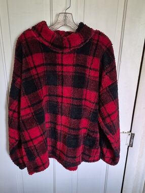 Maurices Red and Black Plaid Cowl Neck Sweater